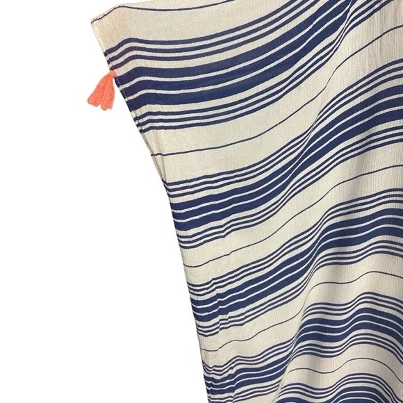 ASOS Swimsuit Cover Up Size 14 Navy White Stripes Hot Pink Tassels Pool Beach - Picture 4 of 7